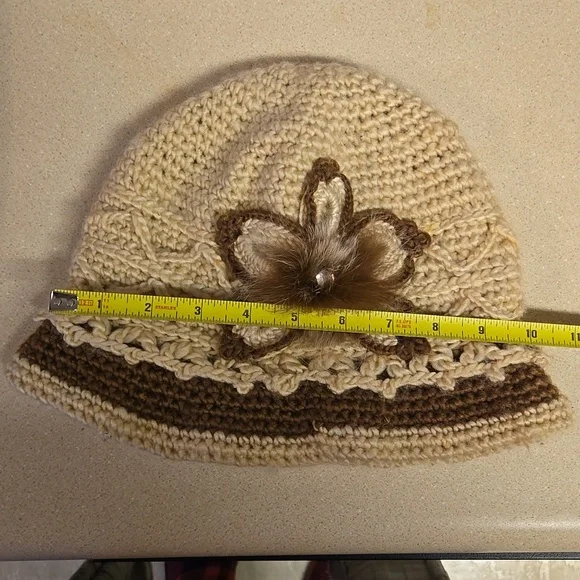 Cream and Brown Crocheted Bucket Hat - Picture 6 of 7